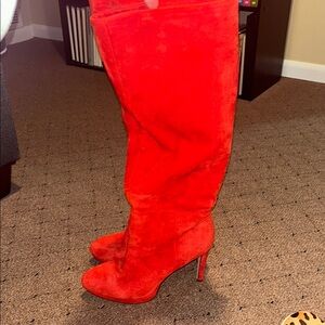 Red Suede Women's Knee-High Boots